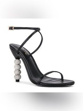 RAYE Black Crystal-Beaded Stacked Heel Strappy Sandals